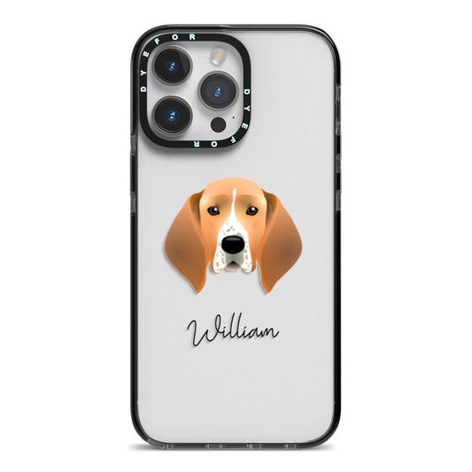 Treeing Walker Coonhound Personalised iPhone 14 Pro Max Black Impact Case on Silver phone