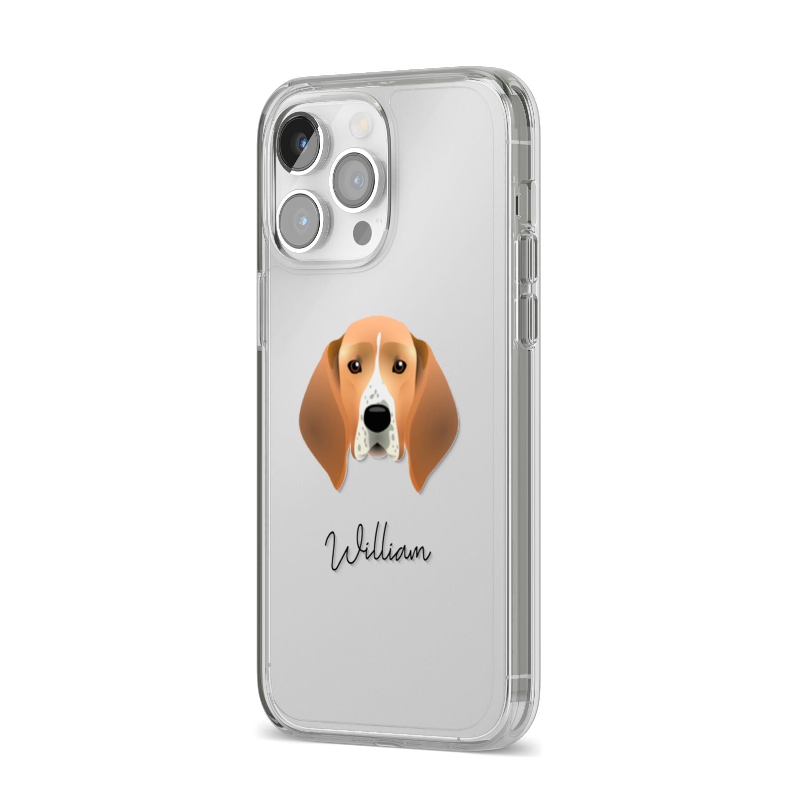 Treeing Walker Coonhound Personalised iPhone 14 Pro Max Clear Tough Case Silver Angled Image