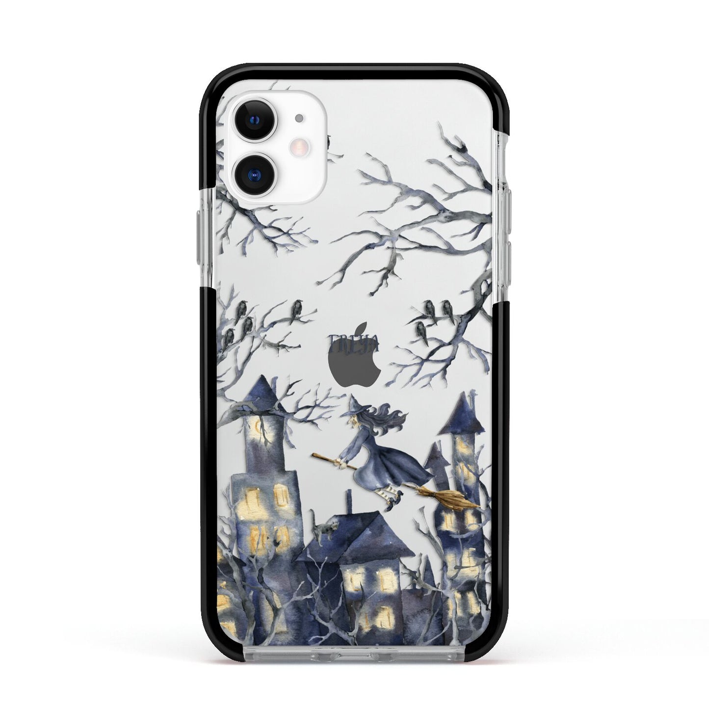 Treetop Halloween Witch Apple iPhone 11 in White with Black Impact Case