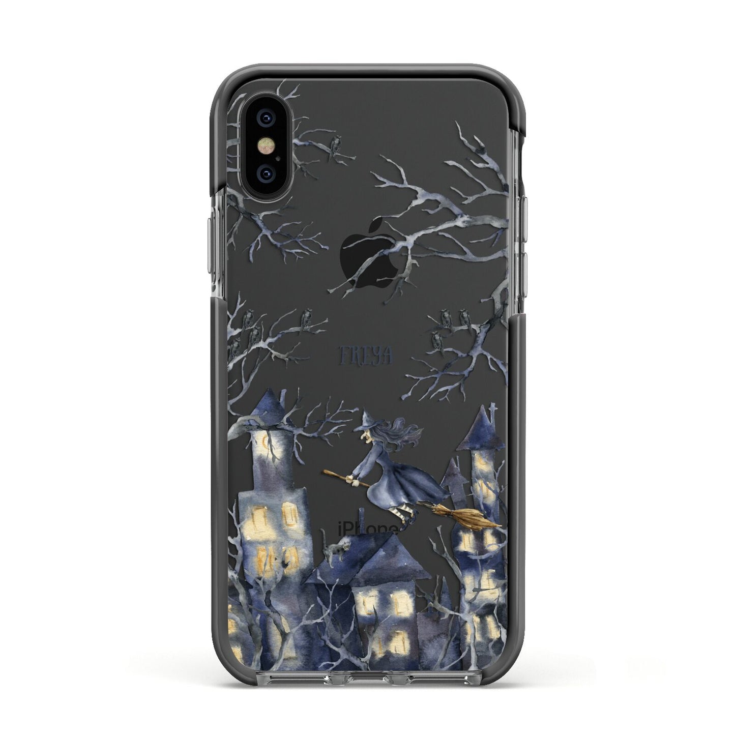 Treetop Halloween Witch Apple iPhone Xs Impact Case Black Edge on Black Phone