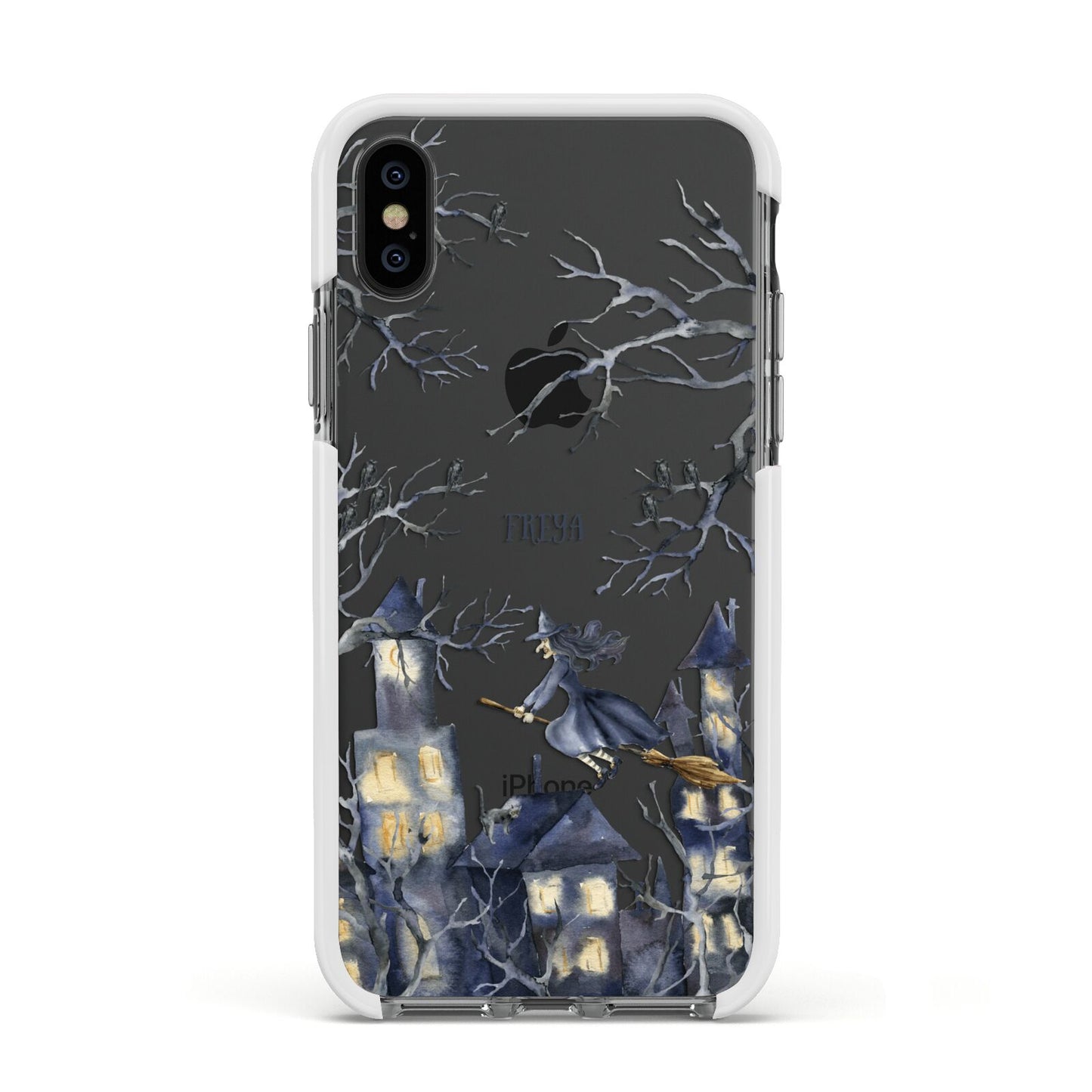Treetop Halloween Witch Apple iPhone Xs Impact Case White Edge on Black Phone