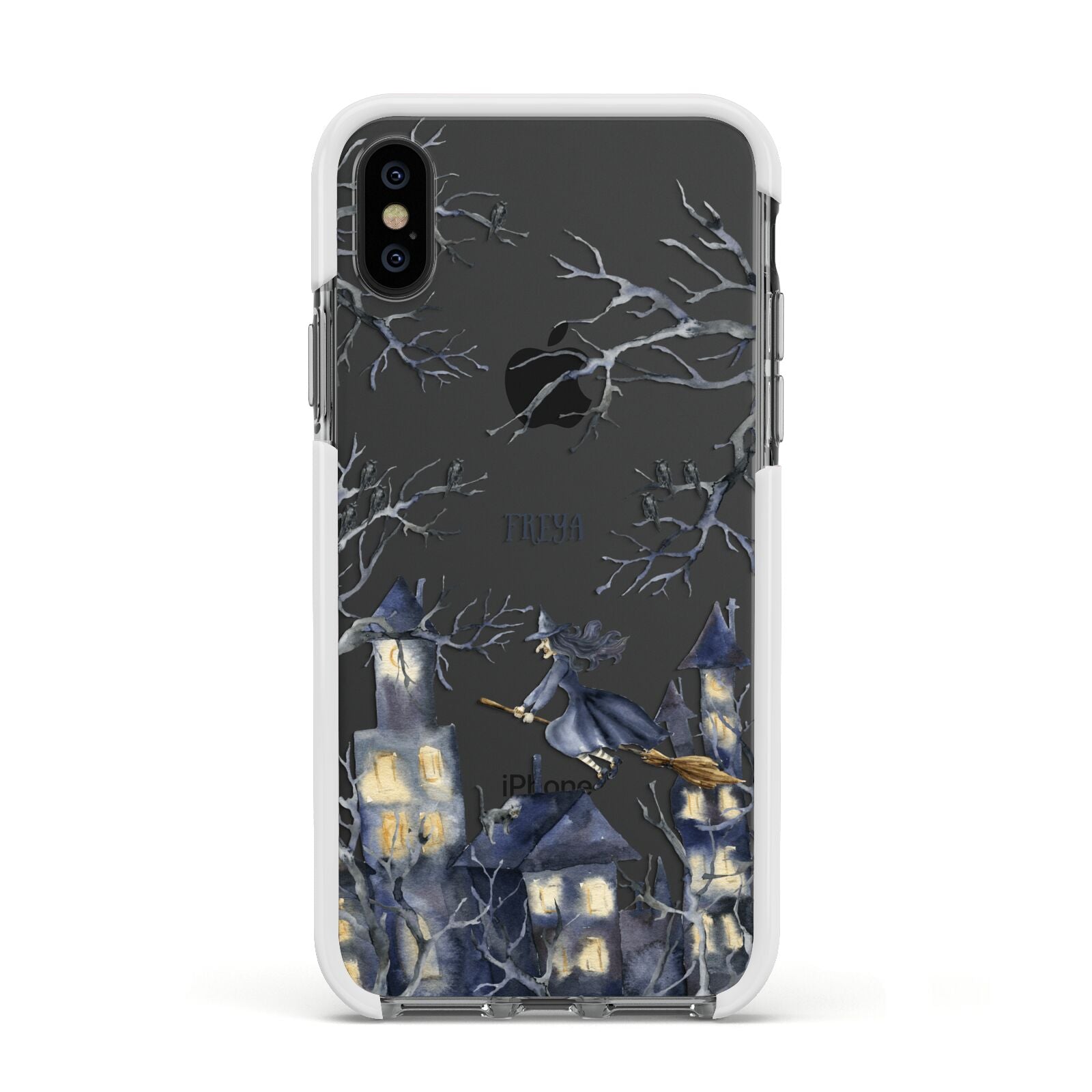 Treetop Halloween Witch Apple iPhone Xs Impact Case White Edge on Black Phone