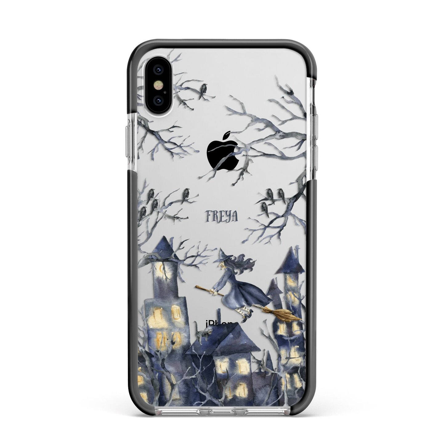 Treetop Halloween Witch Apple iPhone Xs Max Impact Case Black Edge on Silver Phone