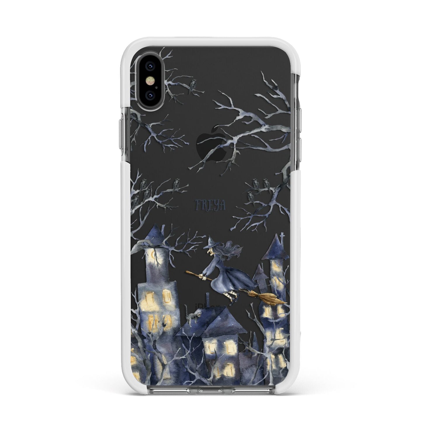 Treetop Halloween Witch Apple iPhone Xs Max Impact Case White Edge on Black Phone