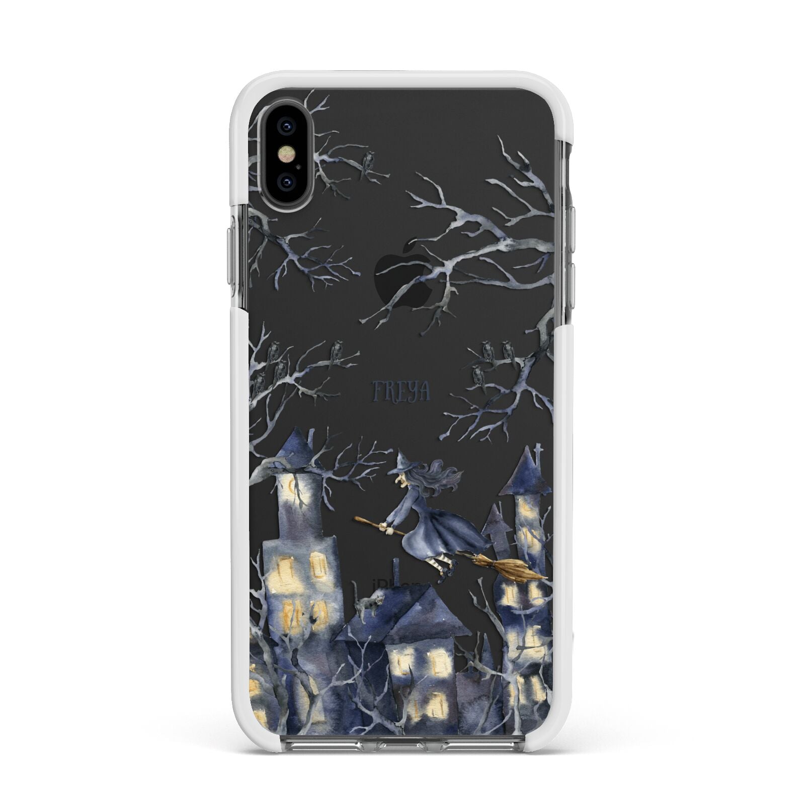 Treetop Halloween Witch Apple iPhone Xs Max Impact Case White Edge on Black Phone