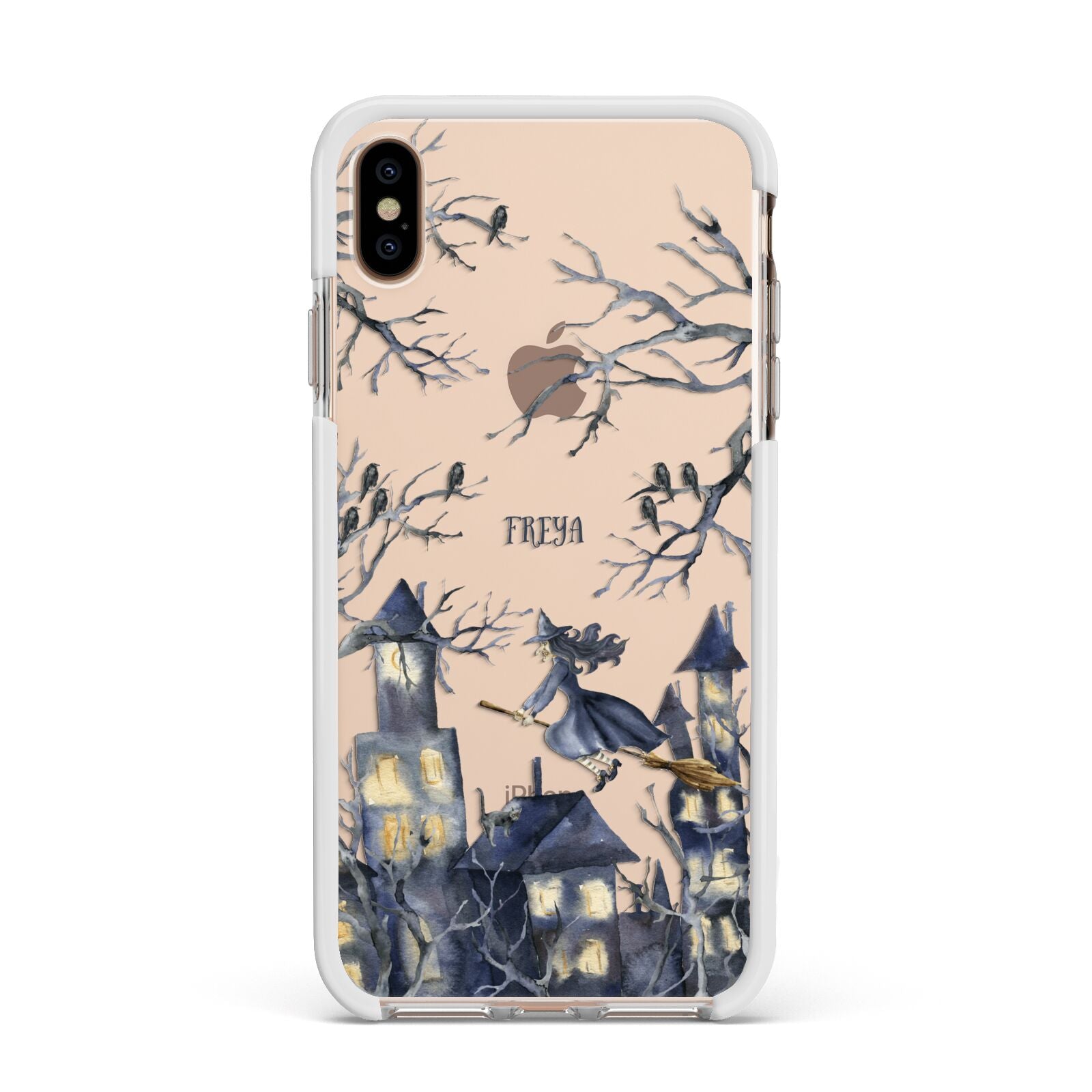 Treetop Halloween Witch Apple iPhone Xs Max Impact Case White Edge on Gold Phone