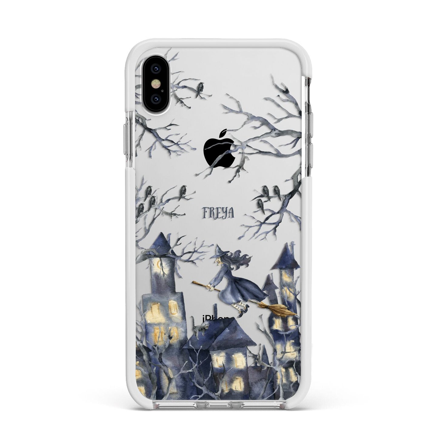 Treetop Halloween Witch Apple iPhone Xs Max Impact Case White Edge on Silver Phone