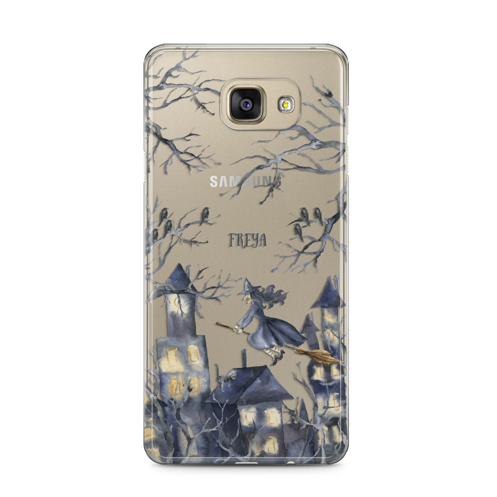 Treetop Halloween Witch Samsung Galaxy A5 2016 Case on gold phone