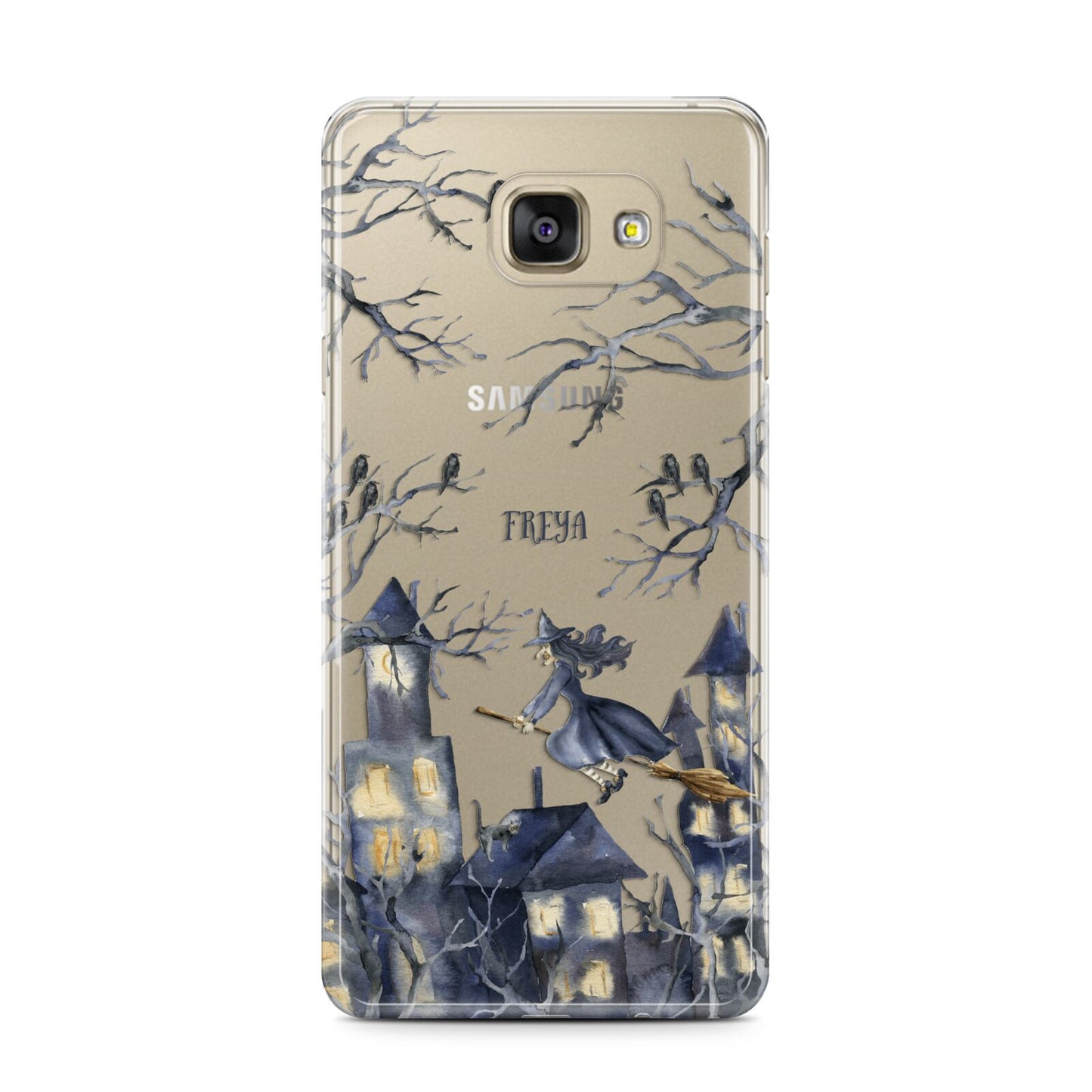 Treetop Halloween Witch Samsung Galaxy A7 2016 Case on gold phone