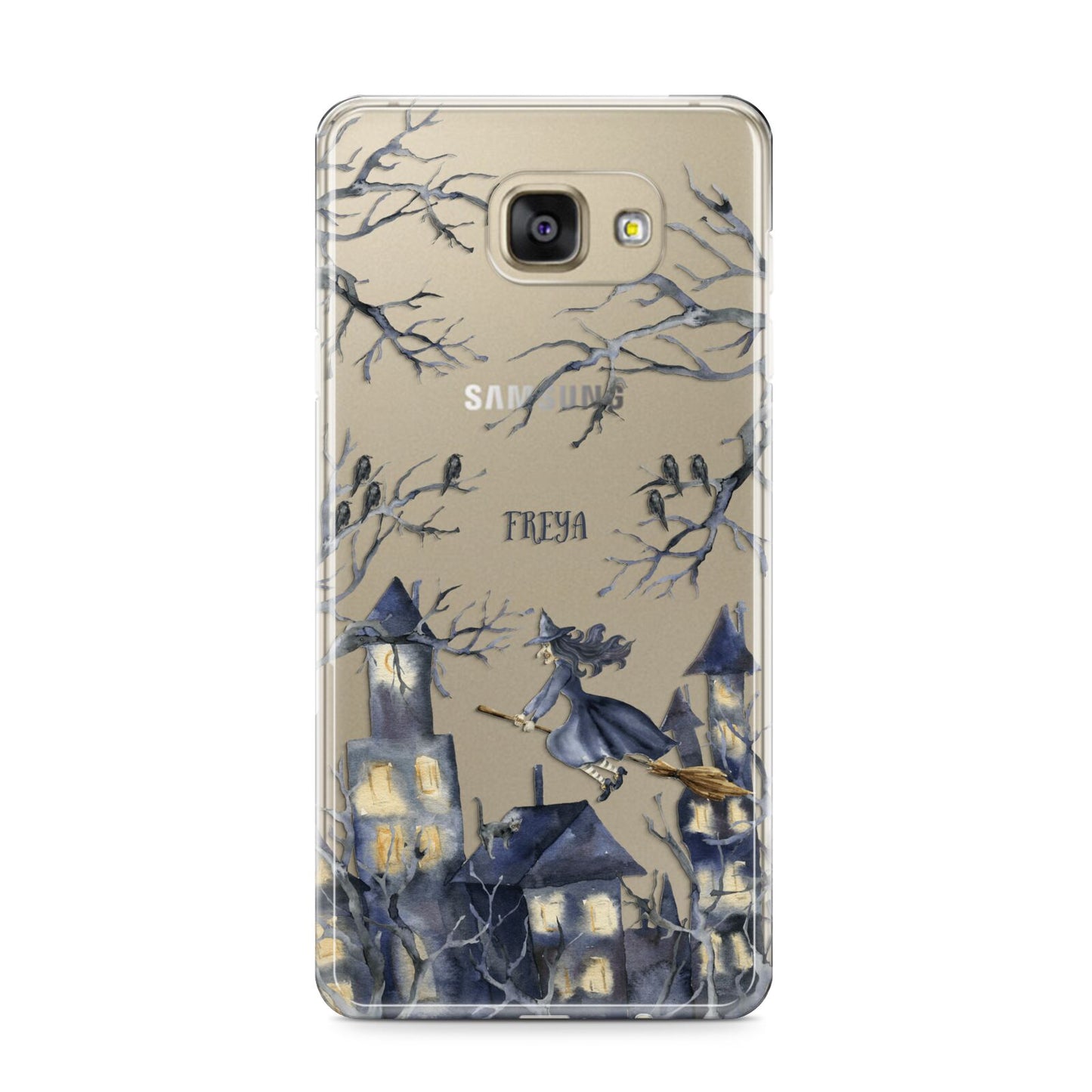 Treetop Halloween Witch Samsung Galaxy A9 2016 Case on gold phone