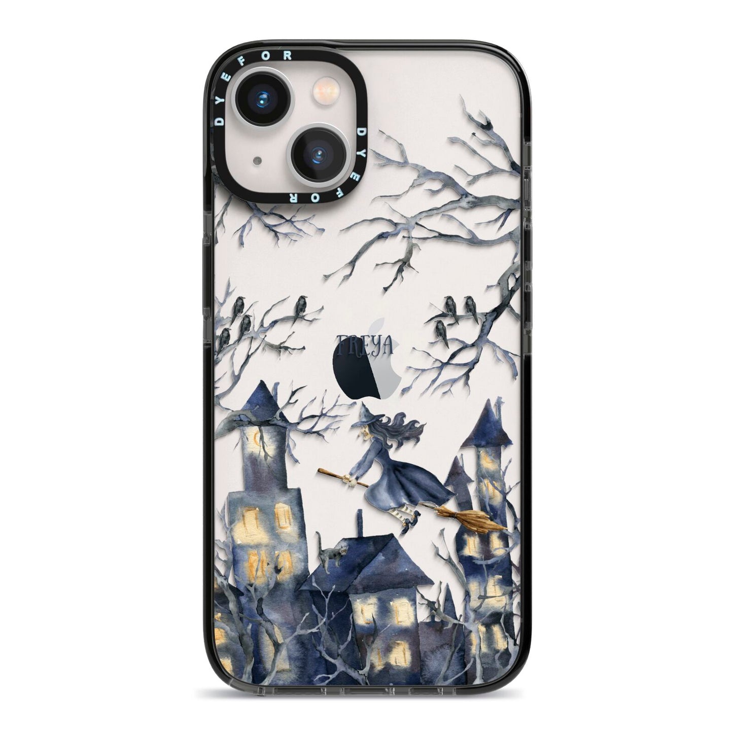 Treetop Halloween Witch iPhone 13 Black Impact Case on Silver phone