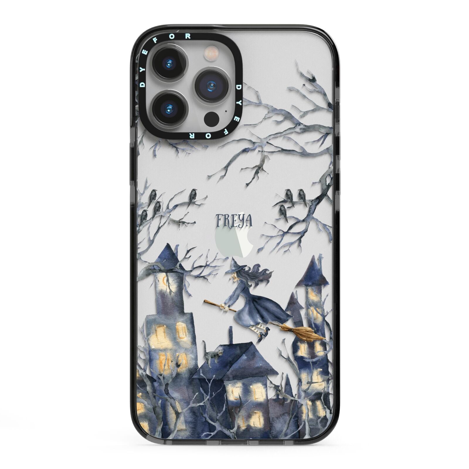 Treetop Halloween Witch iPhone 13 Pro Max Black Impact Case on Silver phone