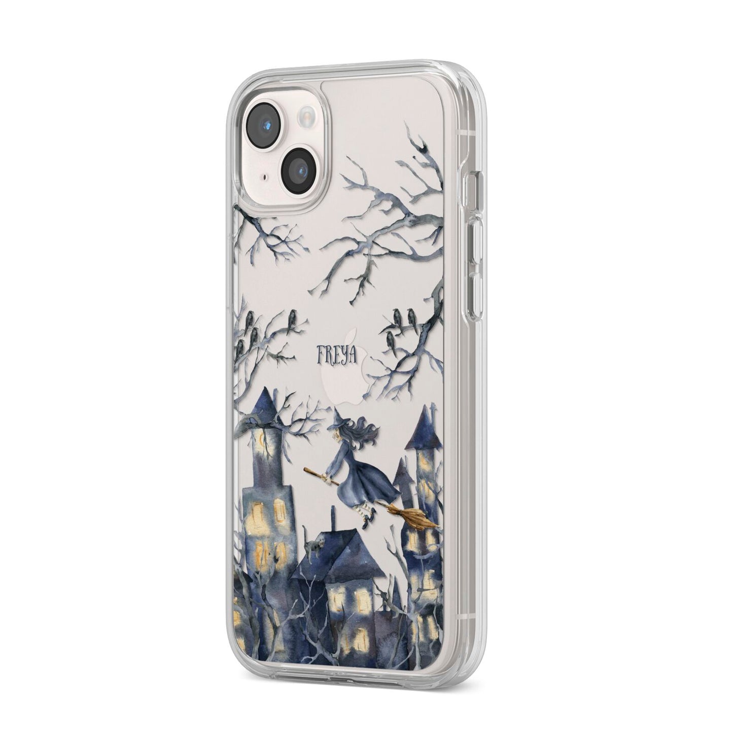 Treetop Halloween Witch iPhone 14 Plus Clear Tough Case Starlight Angled Image