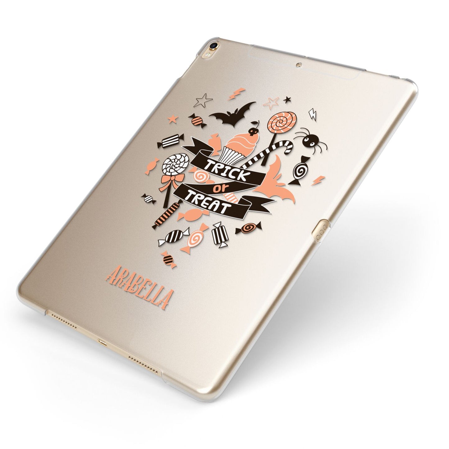 Trick or Treat Apple iPad Case on Gold iPad Side View
