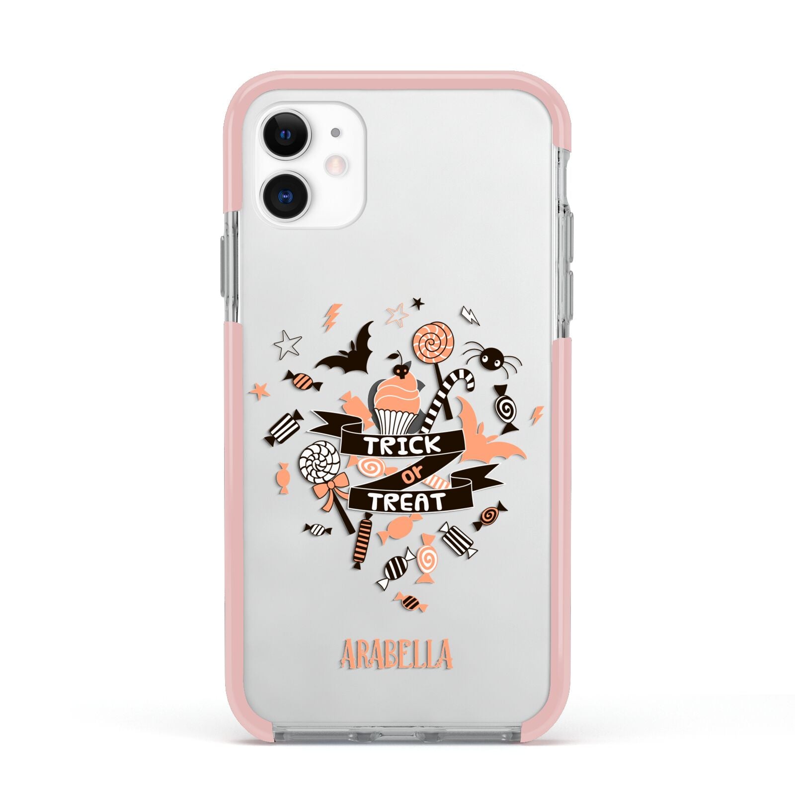 Trick or Treat Apple iPhone 11 in White with Pink Impact Case