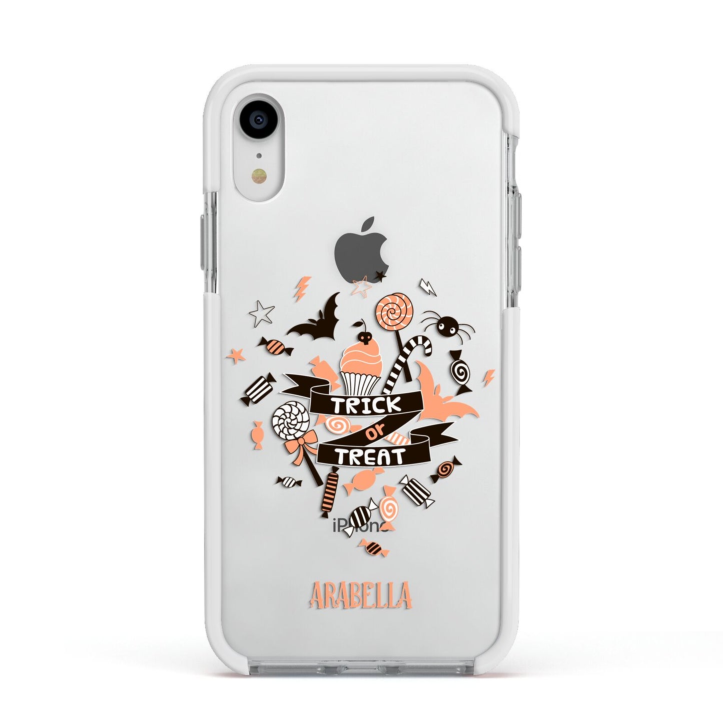 Trick or Treat Apple iPhone XR Impact Case White Edge on Silver Phone