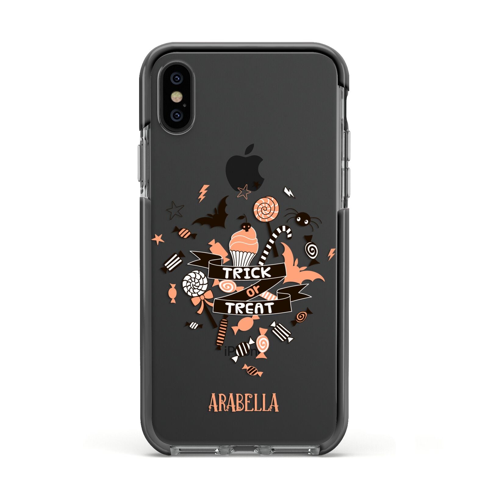 Trick or Treat Apple iPhone Xs Impact Case Black Edge on Black Phone