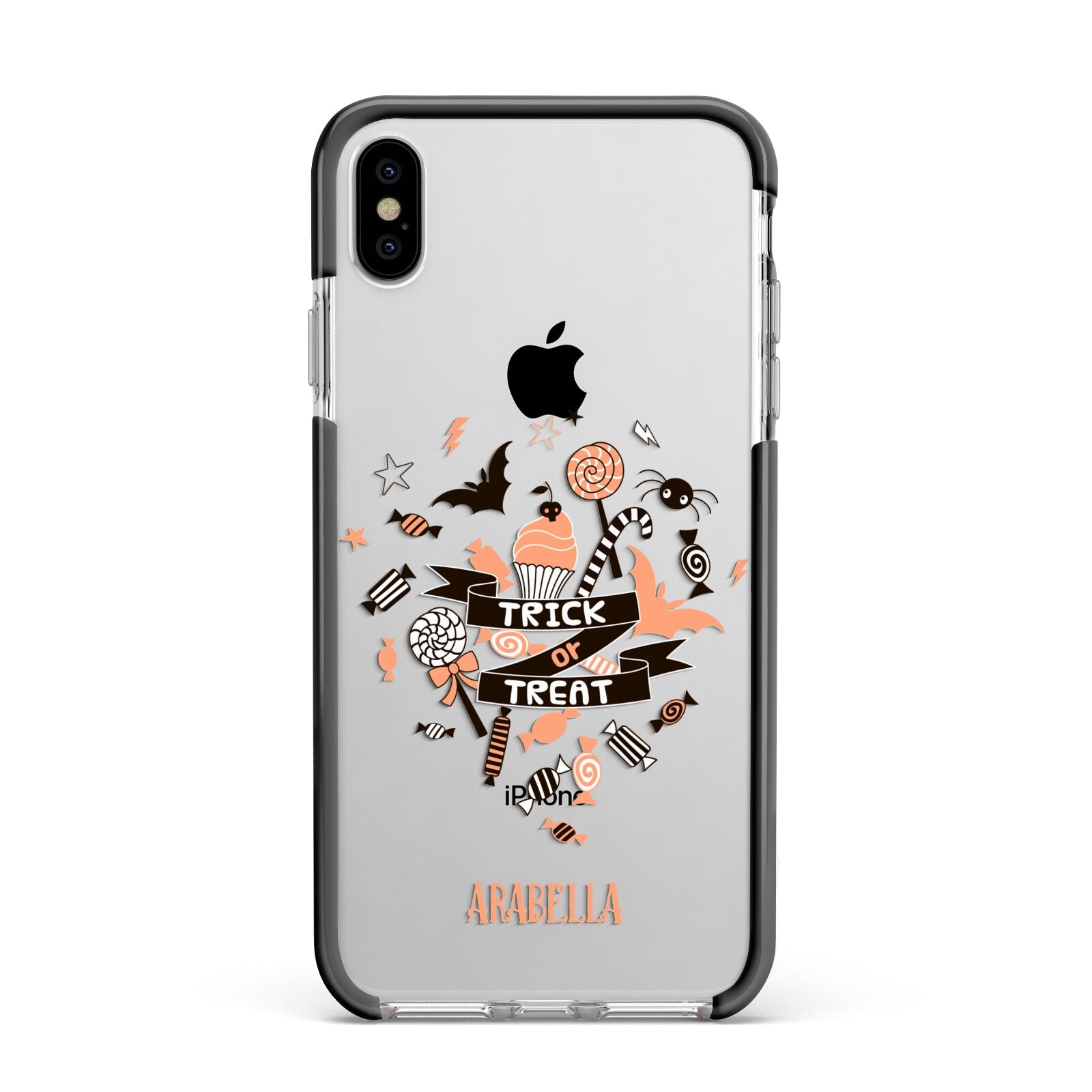 Trick or Treat Apple iPhone Xs Max Impact Case Black Edge on Silver Phone