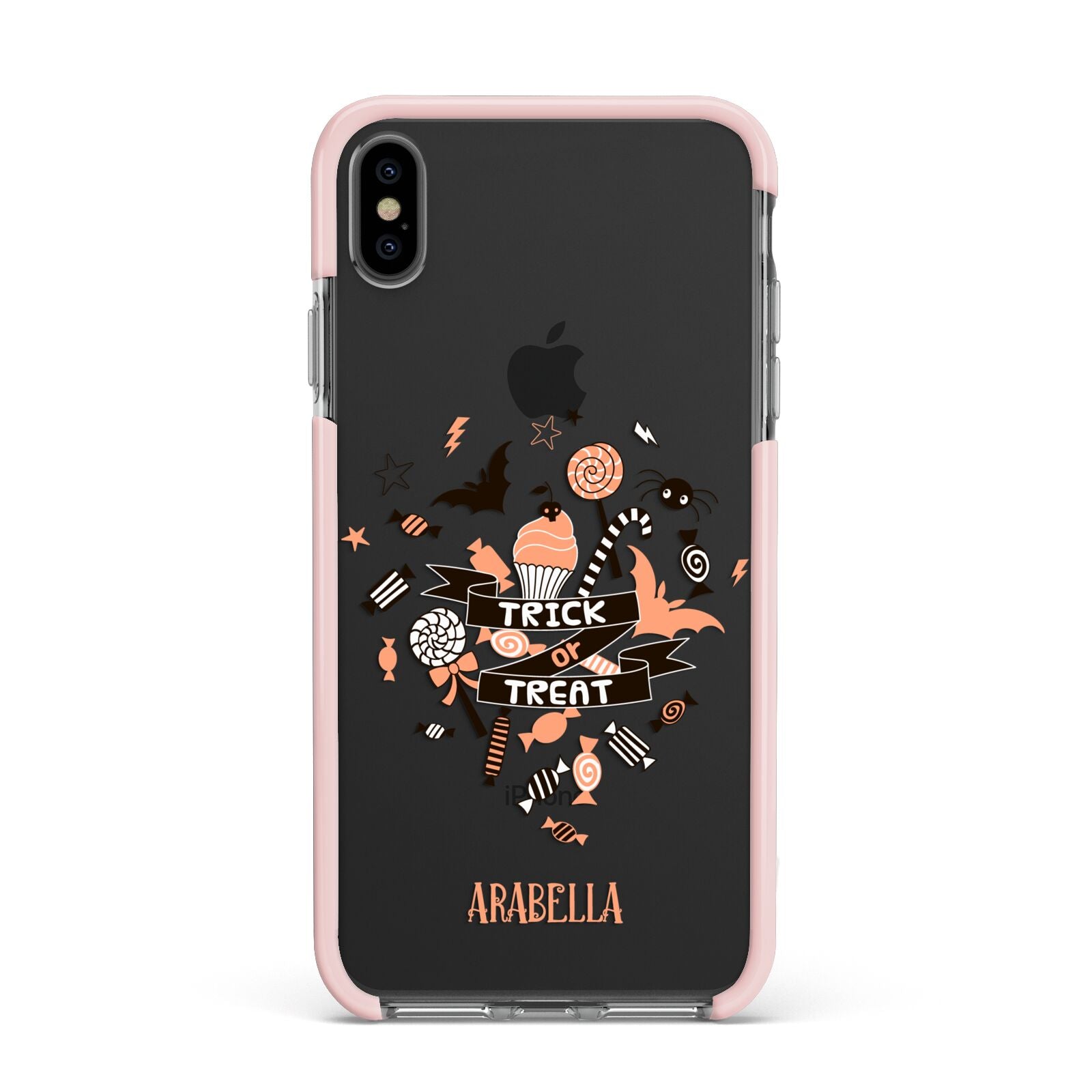 Trick or Treat Apple iPhone Xs Max Impact Case Pink Edge on Black Phone