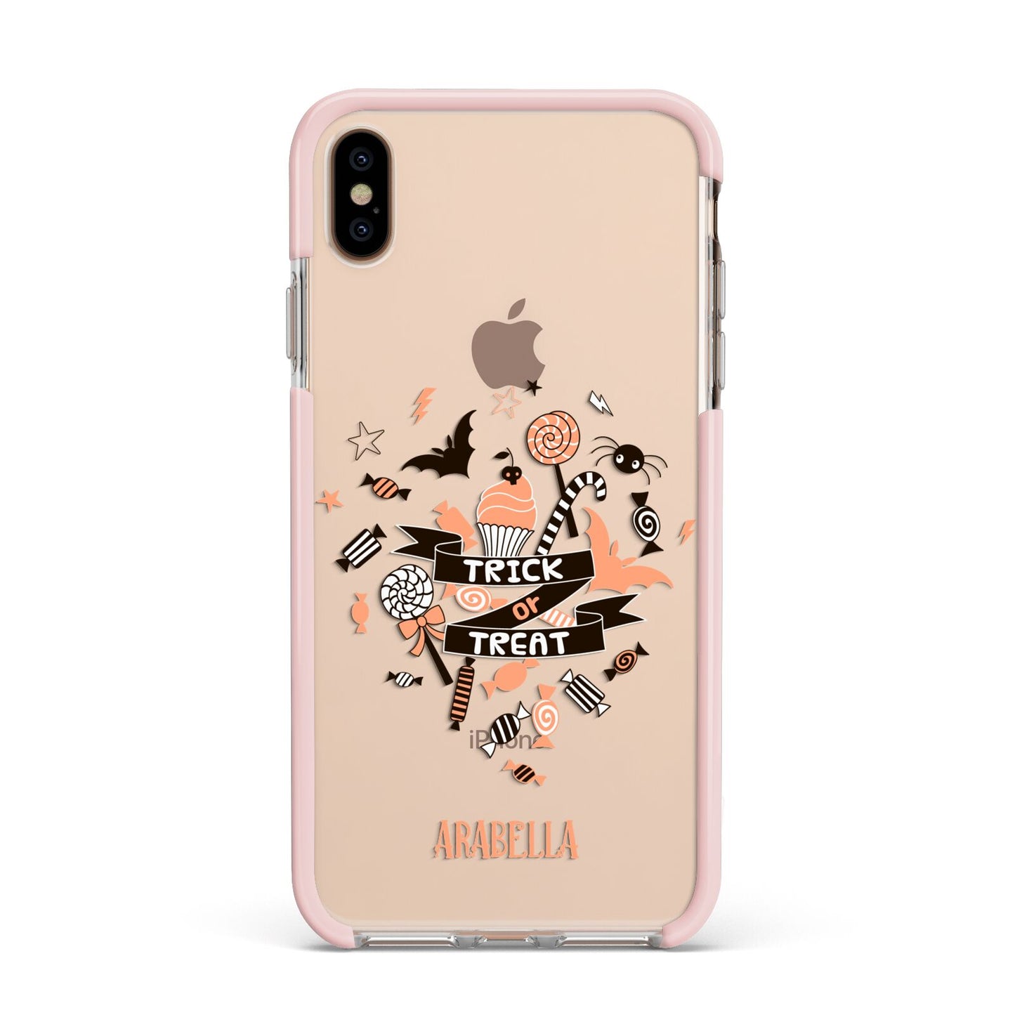 Trick or Treat Apple iPhone Xs Max Impact Case Pink Edge on Gold Phone