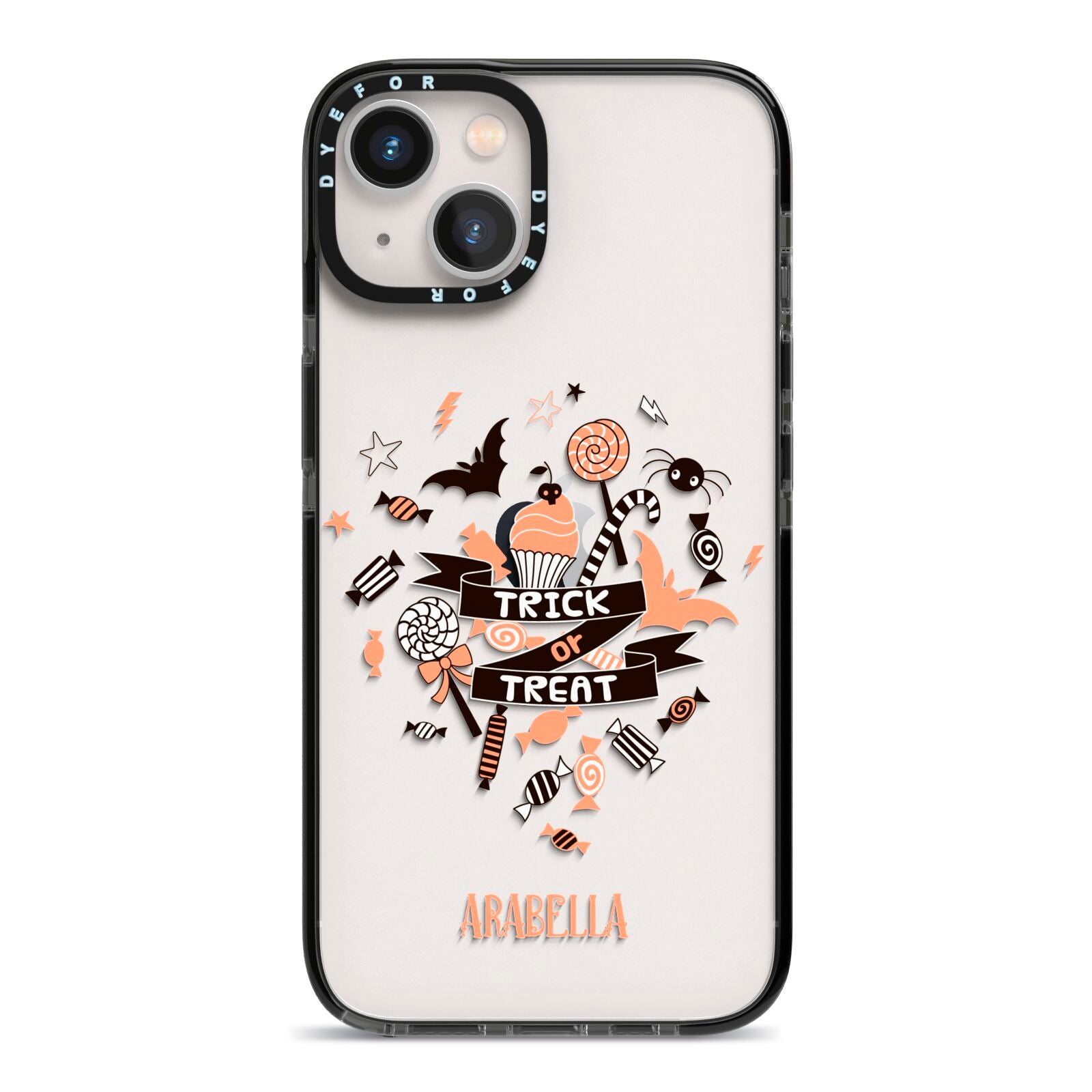 Trick or Treat iPhone 13 Black Impact Case on Silver phone