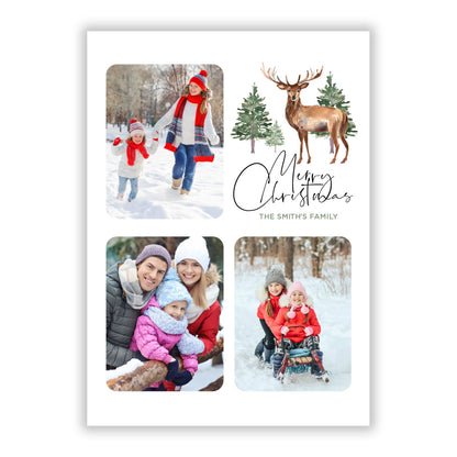 Trio of Family Photos Stag Illustration A5 Flat Greetings Card