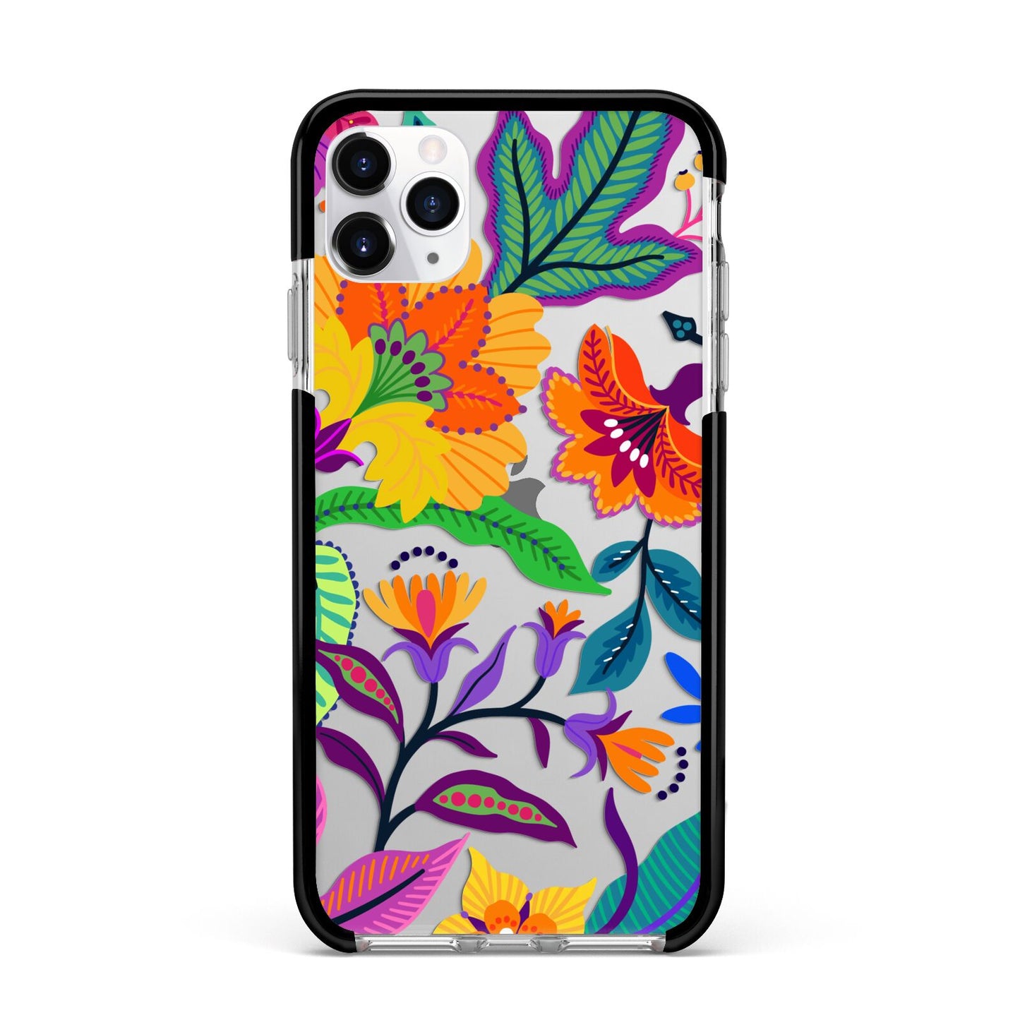 Tropical Floral Apple iPhone 11 Pro Max in Silver with Black Impact Case