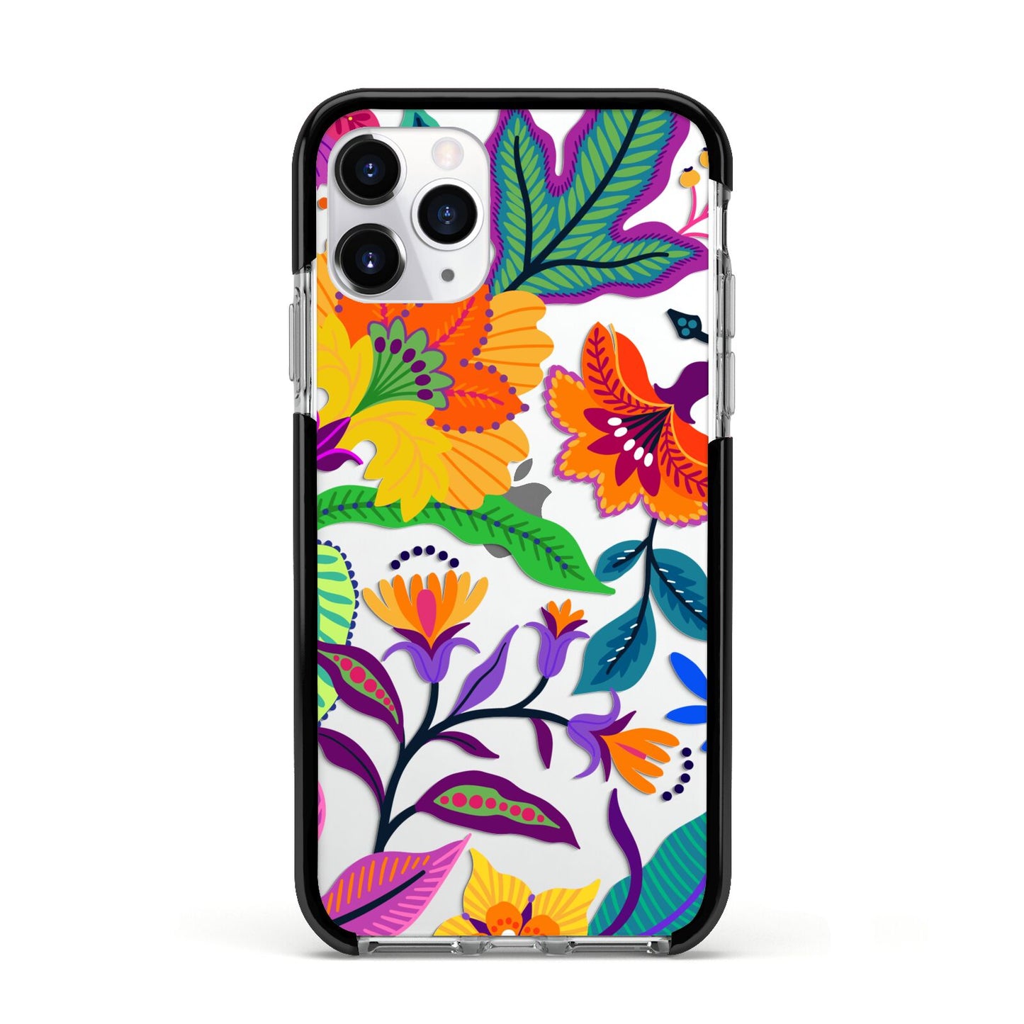 Tropical Floral Apple iPhone 11 Pro in Silver with Black Impact Case