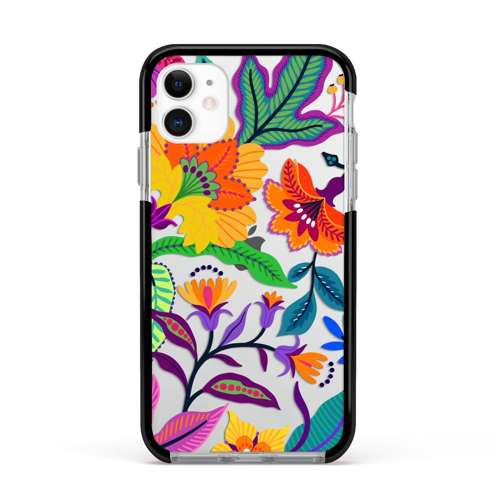 Tropical Floral Apple iPhone 11 in White with Black Impact Case