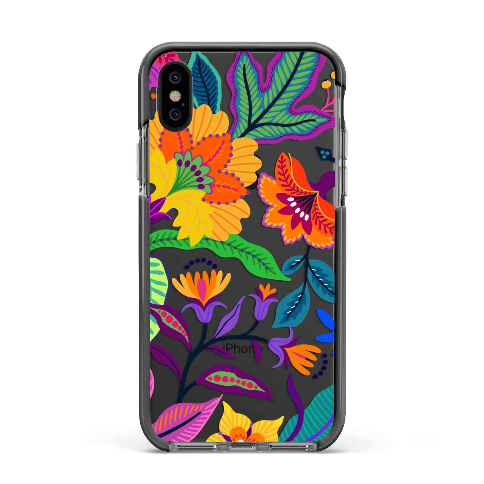 Tropical Floral Apple iPhone Xs Impact Case Black Edge on Black Phone