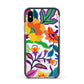 Tropical Floral Apple iPhone Xs Impact Case Black Edge on Silver Phone