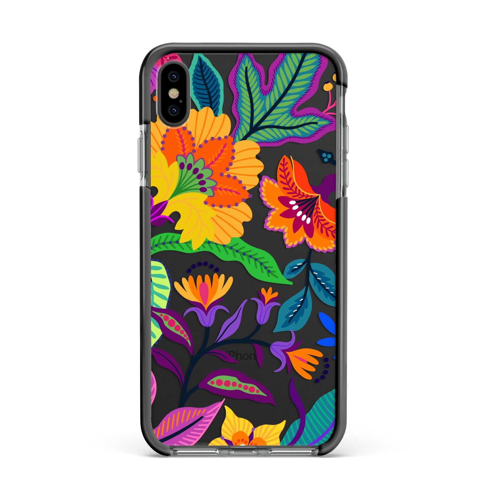 Tropical Floral Apple iPhone Xs Max Impact Case Black Edge on Black Phone