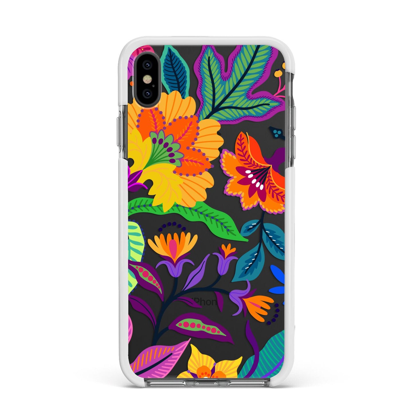Tropical Floral Apple iPhone Xs Max Impact Case White Edge on Black Phone