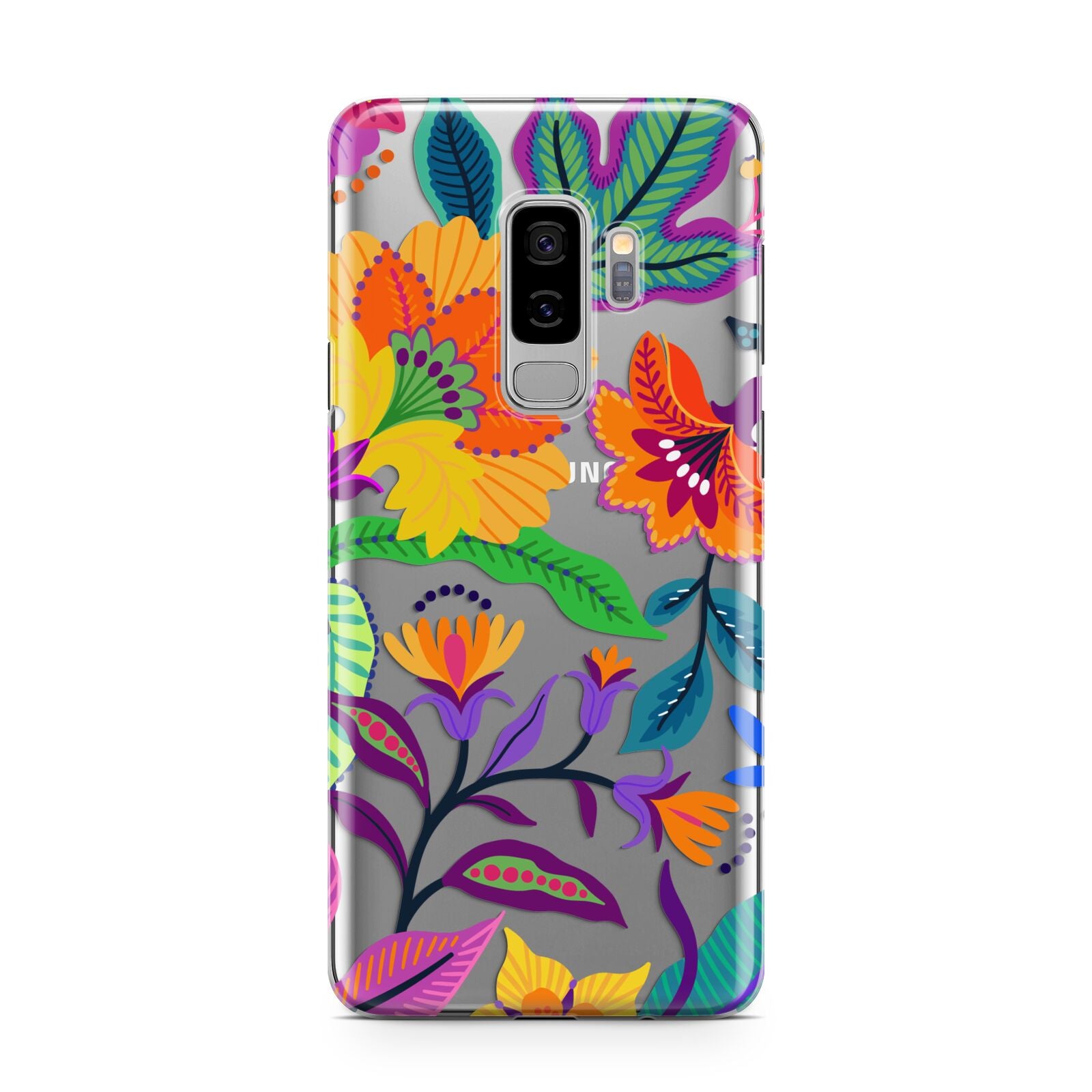 Tropical Floral Samsung Galaxy S9 Plus Case on Silver phone