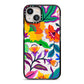 Tropical Floral iPhone 13 Black Impact Case on Silver phone