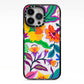 Tropical Floral iPhone 13 Pro Black Impact Case on Silver phone