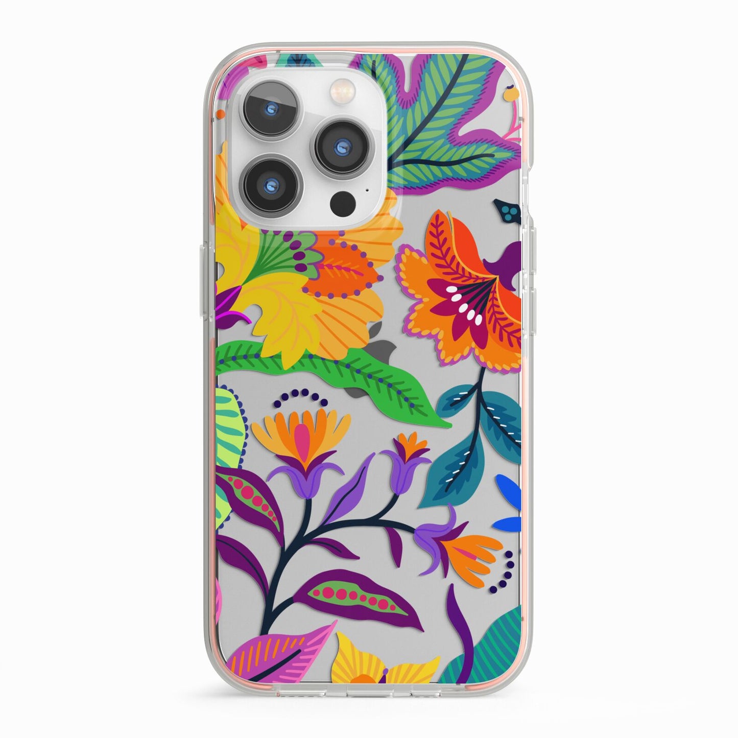 Tropical Floral iPhone 13 Pro TPU Impact Case with Pink Edges