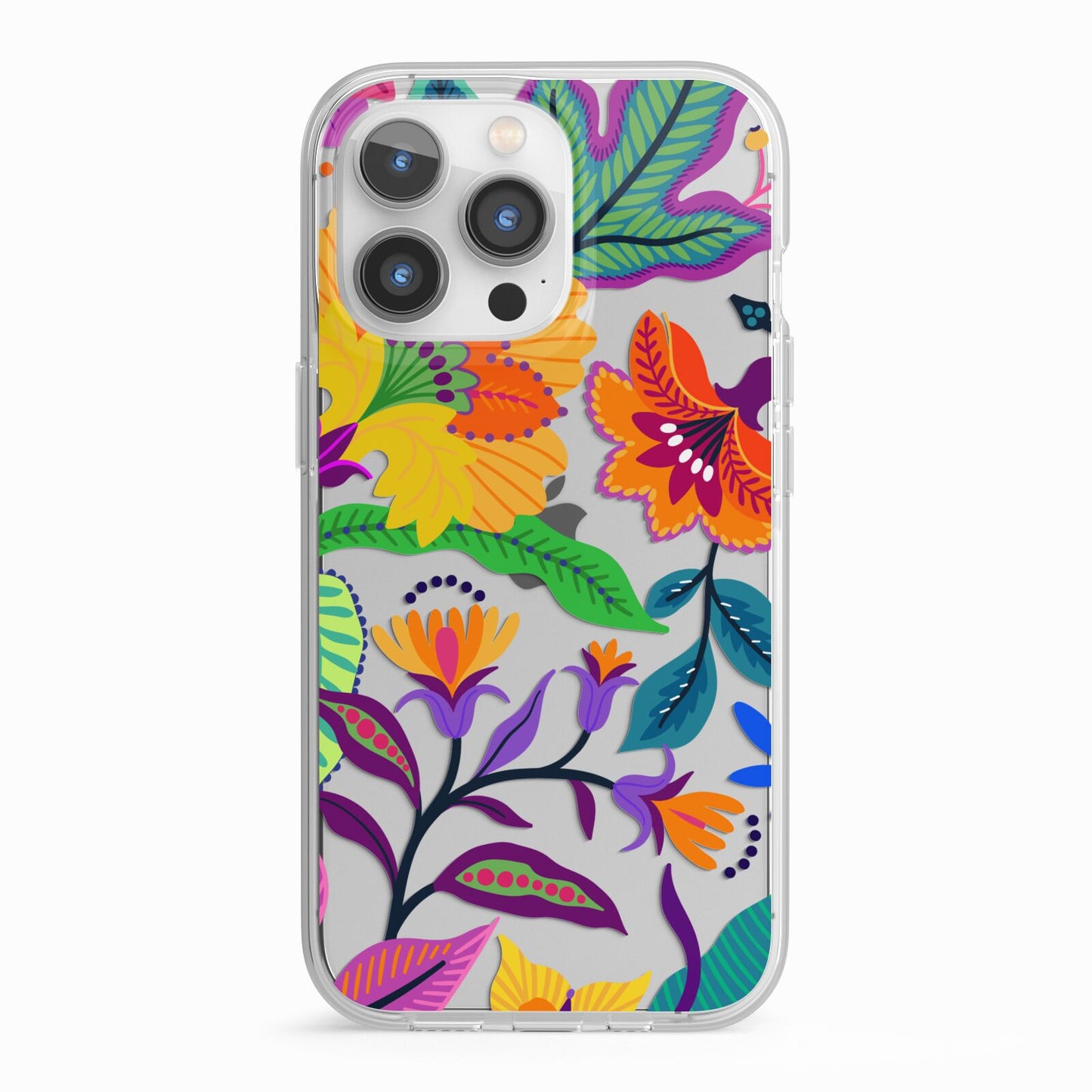 Tropical Floral iPhone 13 Pro TPU Impact Case with White Edges