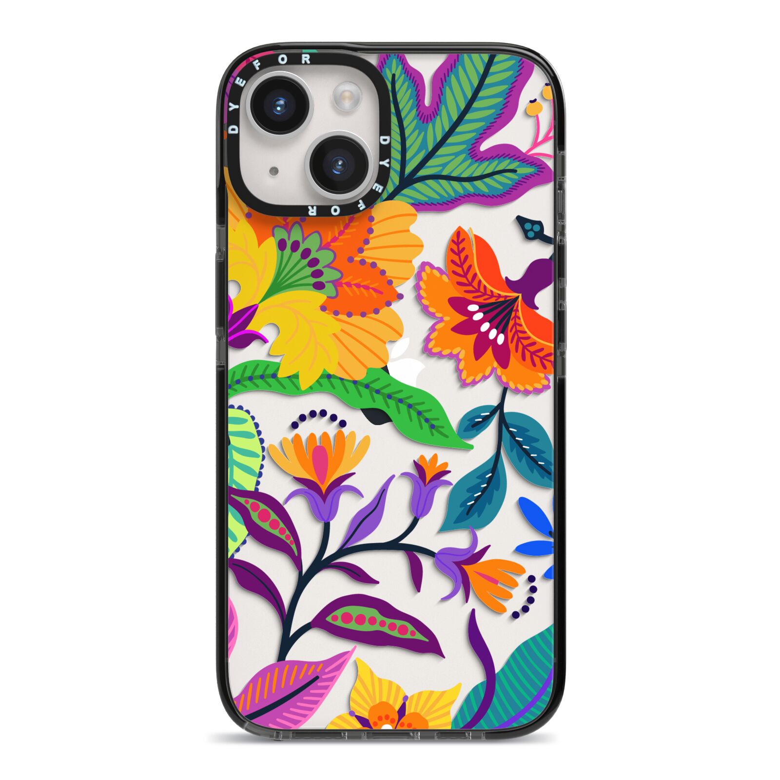 Tropical Floral iPhone 14 Black Impact Case on Silver phone