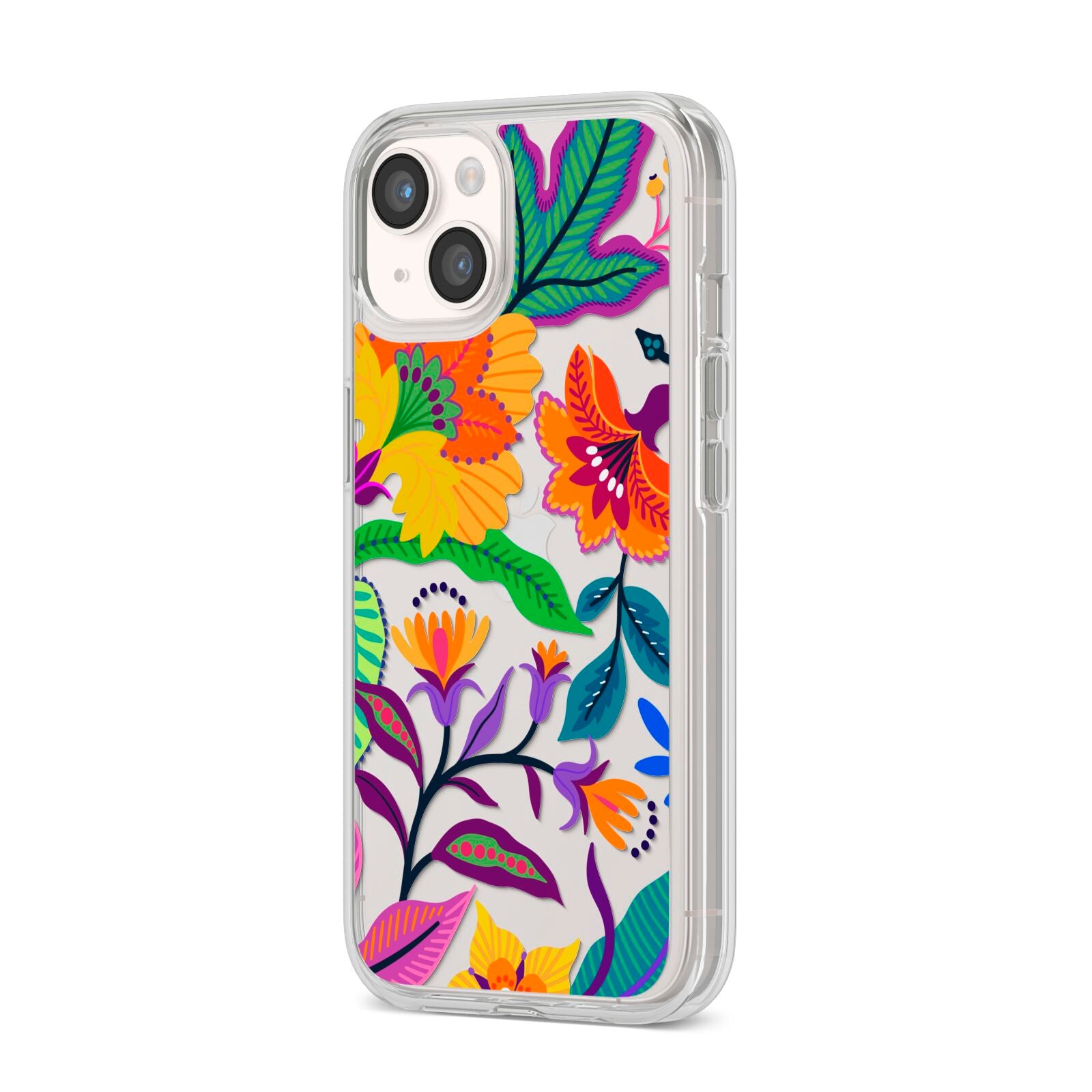 Tropical Floral iPhone 14 Clear Tough Case Starlight Angled Image