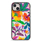 Tropical Floral iPhone 14 Plus Black Impact Case on Silver phone
