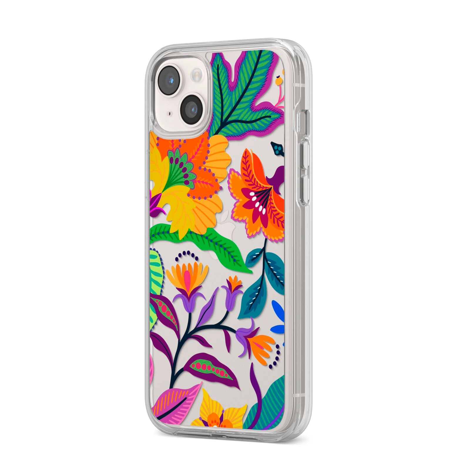 Tropical Floral iPhone 14 Plus Clear Tough Case Starlight Angled Image