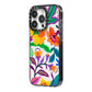 Tropical Floral iPhone 14 Pro Black Impact Case Side Angle on Silver phone