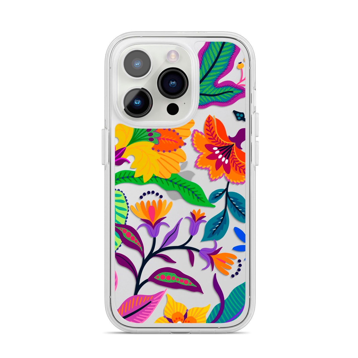Tropical Floral iPhone 14 Pro Clear Tough Case Silver
