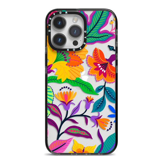 Tropical Floral iPhone 14 Pro Max Black Impact Case on Silver phone