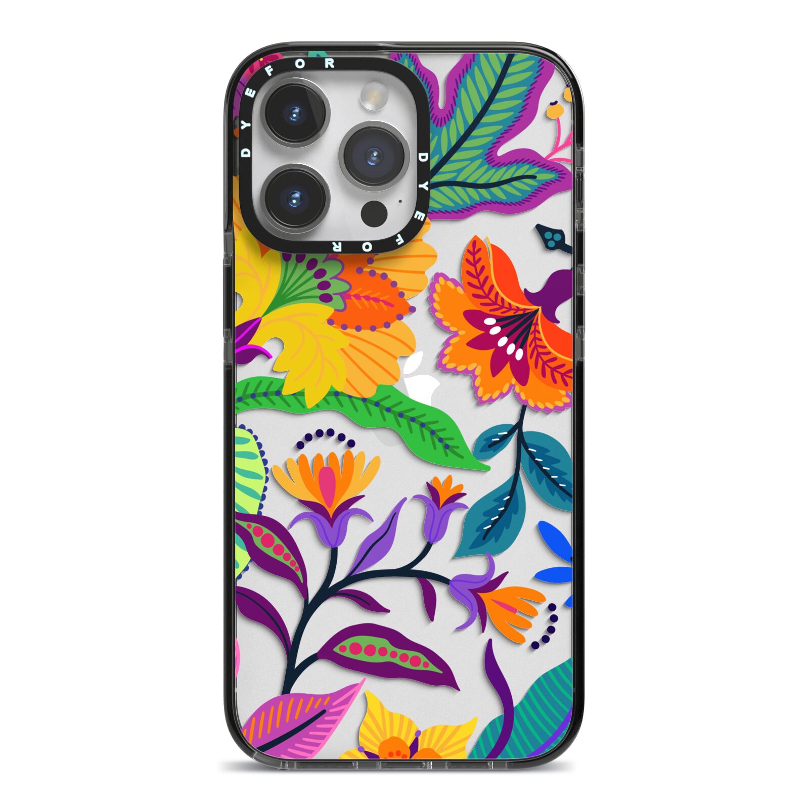 Tropical Floral iPhone 14 Pro Max Black Impact Case on Silver phone