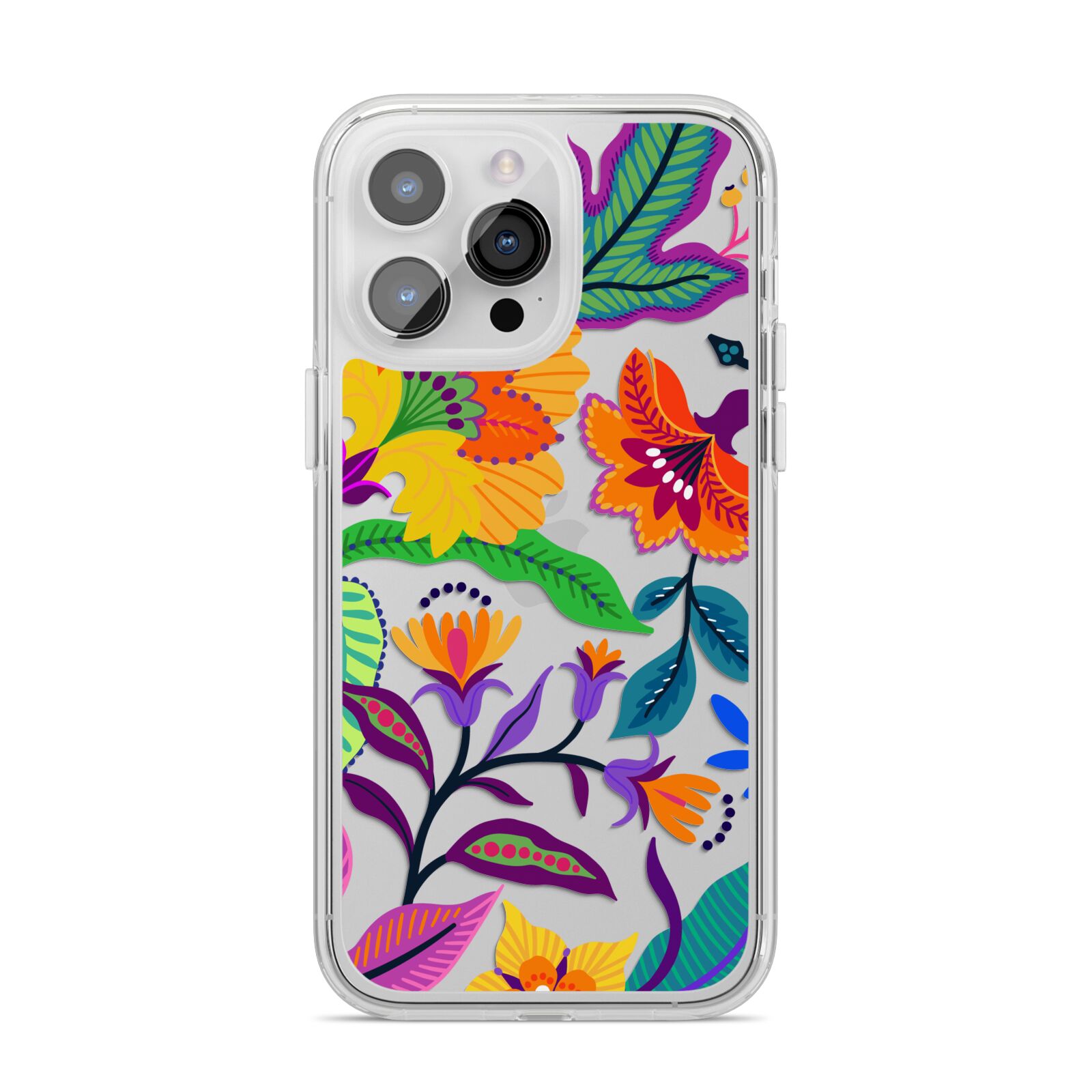 Tropical Floral iPhone 14 Pro Max Clear Tough Case Silver