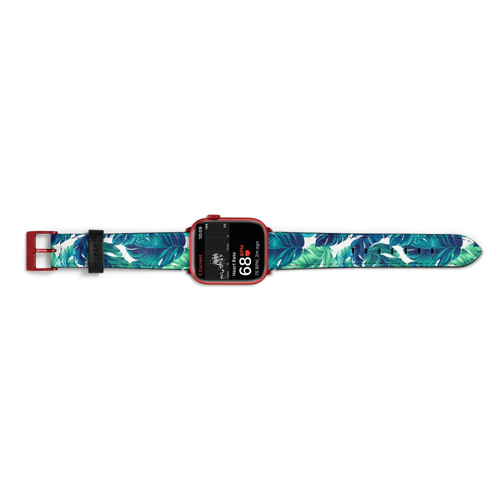 Tropical Leaves Apple Watch Strap Size 38mm Landscape Image Red Hardware