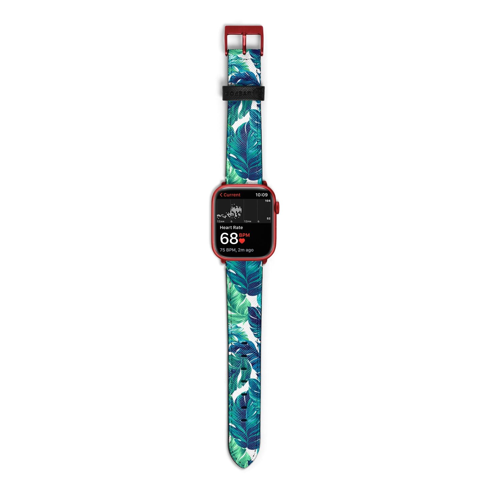 Tropical Leaves Apple Watch Strap Size 38mm with Red Hardware
