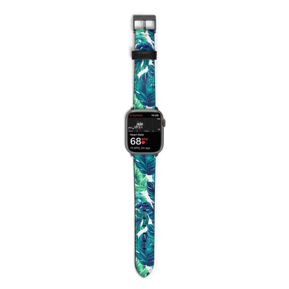 Tropical Leaves Apple Watch Strap Size 38mm with Space Grey Hardware
